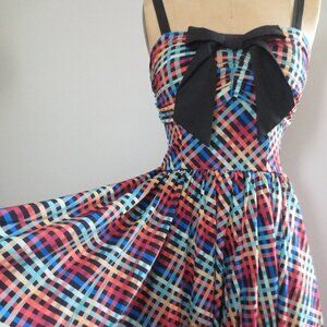 Unique Vintage Madras Rainbow Print Retro Swing Dress